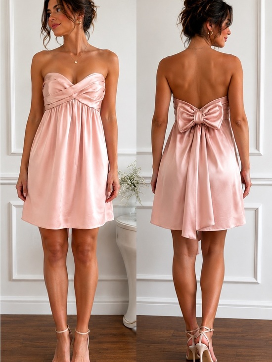 BCBGMaxAzria Dresses & Skirts - BCBGMAXAZRIA Pink Satin Strapless Cocktail Dress 10 Coquette Wedding Homecoming